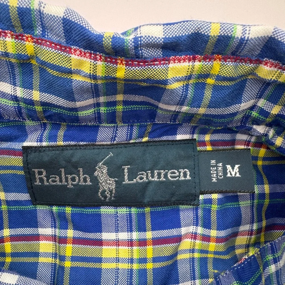 Polo Ralph Lauren Men's Medium‎ Blue Yellow Plaid Button Down Shirt Long Sleeve